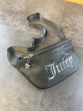 Juicy Couture Black Licorice Embossed Logo Fanny Belt Bag with Charm